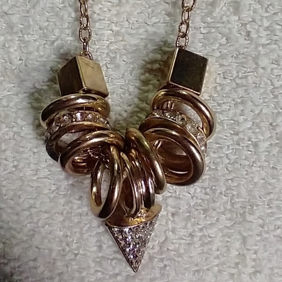 Long goldtone crystal arrowhead statement runway necklace - Picture 6 of 6